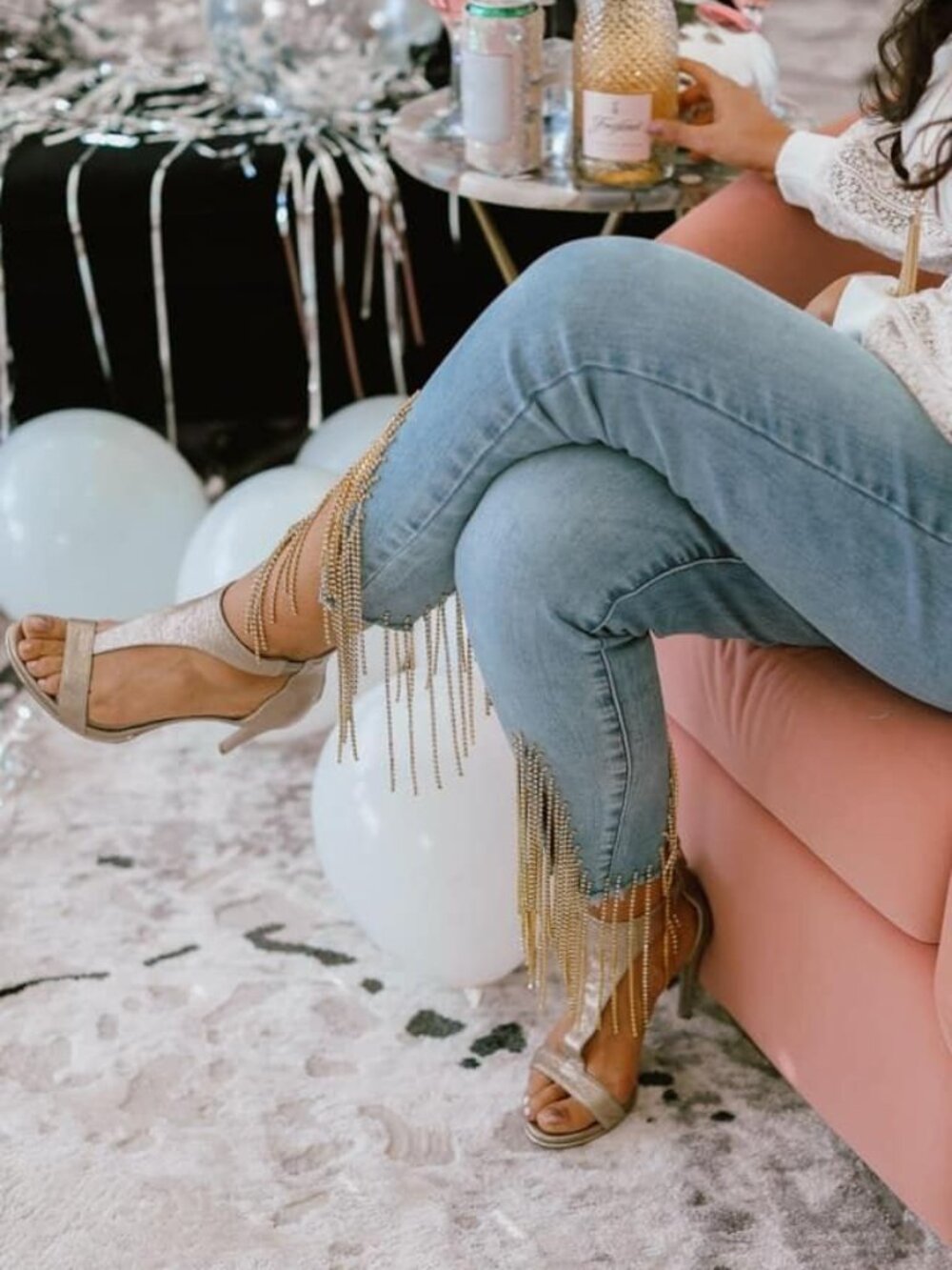 Rhinestone Fringe Skinny Jeans